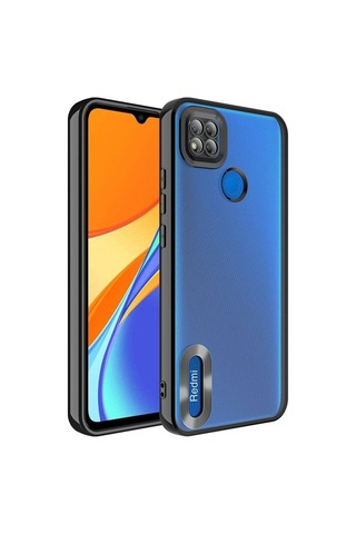 Xiaomi Redmi 10a Kılıf Kamera Korumalı Logo Gösteren Zore Omega Kapak Siyah