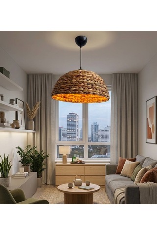 İma Organik El Örmesi Avize - Muz Ağacı Lifli Modern Sarkıt 40 Cm E27 Duy Ahşap