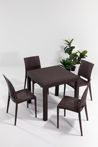 Kahverengi Rattan Masa Takımı Kahverengi