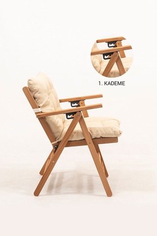 Meya Dekor Minderli Loretta Masa Sandalye Seti 2+1 Ahşap Bahçe Balkon Teras Katlanır Set 60x80 Masa Ahşap