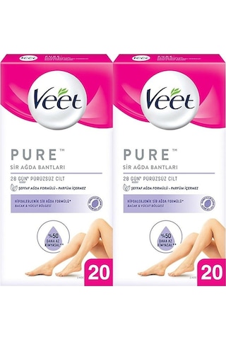 Veet Pure Bacak ve Vücut Bölgesi için Sir Ağda Bandı 20'li x 2