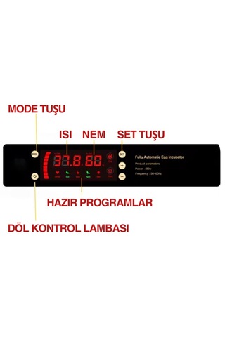 100'lü Tam Otomatik Kuluçka Makinesi Dijital Isı Nem Kontrol Nemlendiricili Silindir Viyol