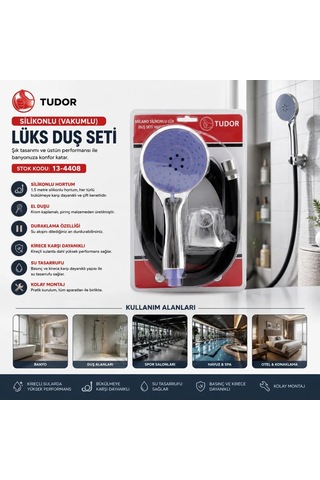 Jenerik Vakumlu Silikon Lüks Duş Seti 1.5m - Çok Fonksiyonlu Duş Başlığı, 3 Kademe Mafsal Çok Renkli