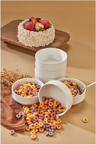 Cooker Emboss 6'lı 12 Cm Porselen Joker Kase Çorba Kahvaltılık Ikramlık Çerezlik Set Krem
