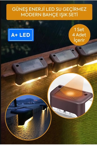 4lü Set Güneş Enerjili Led Su Geçirmez Modern Solar Panel Işık Kahverengi