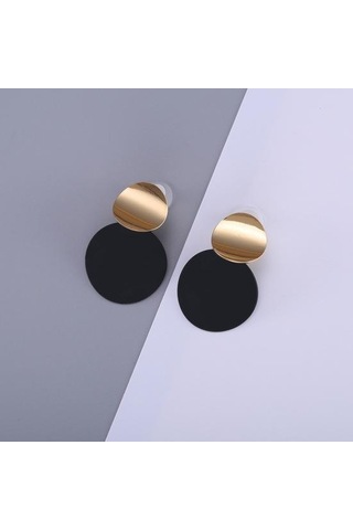 Asimetrik Boyutlu Yuvarlak Metal Mat Fırçalanmış Altın Geometrik Küpe Siyah