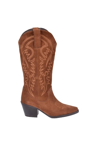 Pullman Hakiki Deri İşlemeli Western Kadın Çizme Plm-011 Taba Süet TABA SÜET