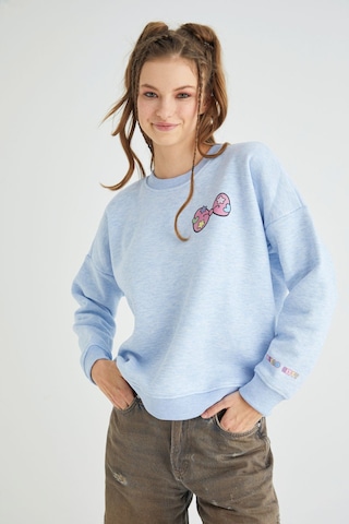 Lisanslı Baskılı Kalın Mavi Sweatshirt