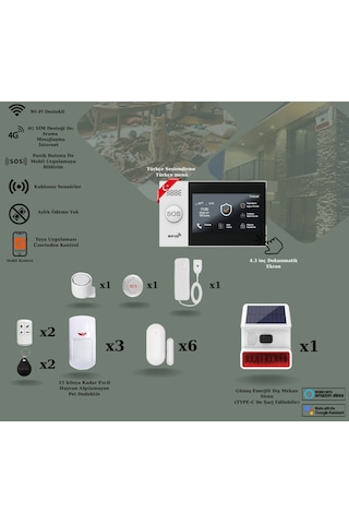 Akıllı Güvenlik Alarm Sistemleri Güneş Enerjili Dış Siren Ve Pet Uyumlu Standart Plus Set