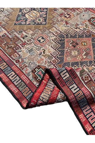 El Dokuma İran Şahseven Kilimi 113x190 Kırmızı Kök Boya %100 Yün Kilim Renkli