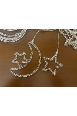 Led Işık - Ay Yıldız Perde 10 Saçaklı Renkli