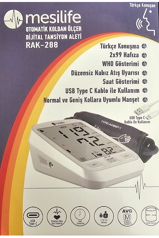 Mesilife RAK-288 Türkçe Konuşan Otomatik Tansiyon Aleti