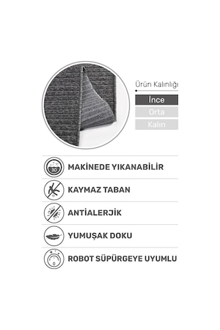 Lidya Bukle Jüt Çizgili Halı Kaydırmaz, Kadife Hissi, Kolay Temizlik, Antibakteriyel, Modern Siyah