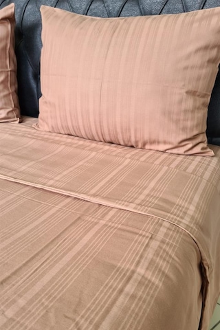 Satin Kinox Armürlü Çift Kişilik Nevresim Takımı Kahverengi Kahverengi