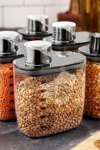 Vakumlu Erzak Saklama Kabı, Siyah Kapaklı, 1300 Ml, Sızdırmaz Açık Bej