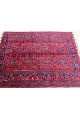 El Dokuma Afgan Halı 100% Yün Kök Boya Elsanat Eseı İle Harıka Yildiz Desenlı Kırmızı