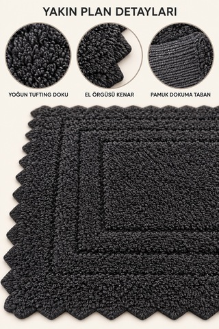 Alanur Bodrum Tufting Cotton Pamuklu El Işi Örgülü Paspas 110 80 X 135 Cm Siyah