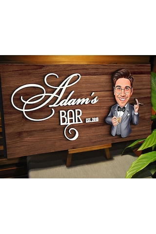 Bk Gift Kişiye Özel Karikatürlü Kabartma Tasarım Ceviz Ahşap Bar Tabelası, Home Bar Tabela, Rustik Ev Dekorasyonu, Duvar Dekoru-15
