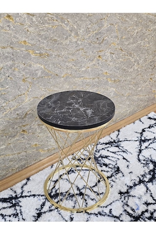 Gold Kaplama Pota Sehpa - Sehpa - Ahşap Sehpa - Metal Sehpa - Sun Çok Renkli