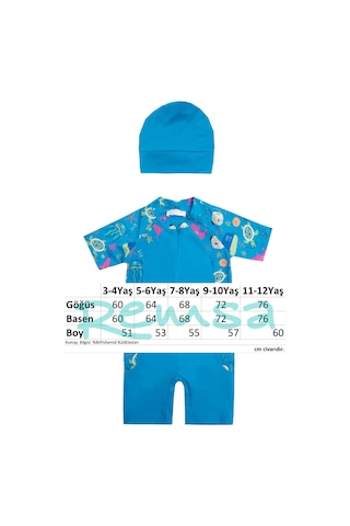 Uv Korumalı Kısa Kollu Tulum Bebek Çocuk Yüzücü Mayo 1910 Mavi Mavi