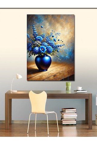 Kanvas Tablo Mavi Çiçekler Vazoda 70cmx100cm