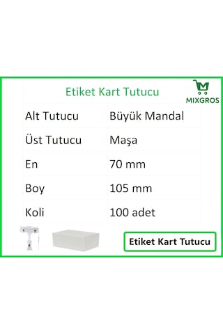 Etiket Tutucu / Maşalı / Büyük Mandal / Şeffaf / 70x105 Mm / 100 Adet