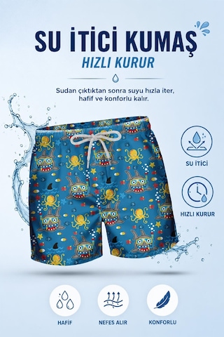 1-4 Yaş Su İtici Özellikli Dijital Baskılı Çocuk Deniz Şort Mayo // 1110 Saks