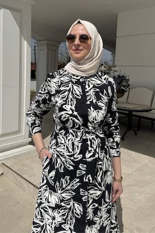 Rabia Şamlı Doğa Siyah Tunik Çok Renkli