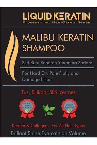 Tuzsuz Sülfatsız Malibu Keratin Şampuanı 1000ml - Kuru Sert Kabaran Saçlar Için