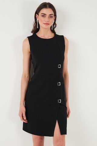 Lela Standart Fit Kemerli Bisiklet Yaka Mini Bayan Elbise 611El1964 Siyah