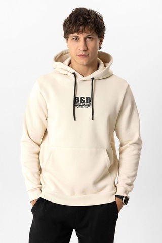Backandbond Bej Regular Fit Pamuklu Kapüşonlu Sweatshirt
