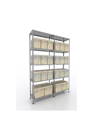 43x186x200 İkili Çelik Raf & 5 Kat Seri Bağlantılı Depo Rafı Gri