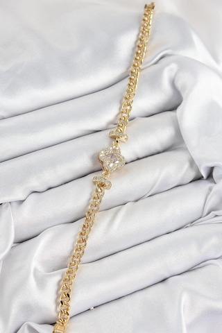 Pirinç Zirkon Taşlı Yonca Model Gold Renk Kadın Bileklik Çok Renkli