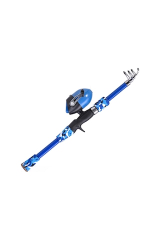 Folinda Fiberglas Spincast Olta Kamışı 165cm + Olta Makinesi, 5 Bölümlü, 42cm Kontrat, Mh Güç, M Hareket, 6-17lb Misina Ağırlığı Mavi