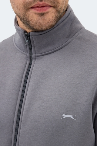 Slazenger Mendoza I Erkek Fermuarlı Dik Yaka Cepli Gri Sweatshırt Gri