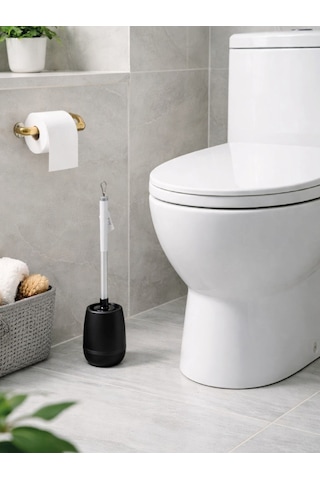 Silikon Başlıklı Mat Siyah Paslanmaz Detaylı Tuvalet Fırçası Ve Standı Modern, Şık Wc Fırçası Vıchy-7051