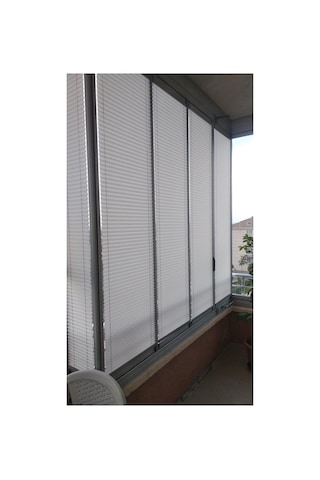 Hanedizayn Katlanabilir Cam Balkon Plise Perde Antrasit İsteğe Bağlı Vidalı Veya Yapışkanlı Beyaz
