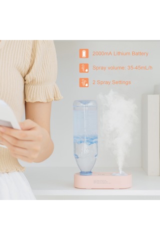 Monyee Usb Şarjlı Taşınabilir Minera Su Şişesi Nemlendirici, Led Gece Lambası, Sürekli/aralıklı Buhar Modu, Ev/ofis Kullanıma Uygun