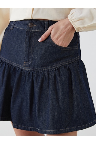 Lcw Vision İndigo Standart Fit Fırfırlı Mini Jean Etek
