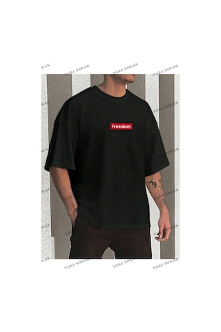 Startmore Unisex Kadın/erkek Freedom Renkli Özel Baskılı Oversize Penye Siyah