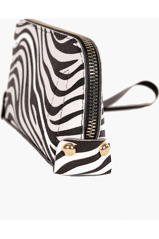 Bagmolly Mini El Çantası Zebra Desen Cüzdan Beyaz