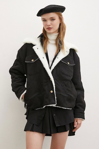 Never More Süet İçi Peluşlu Mont Siyah Siyah