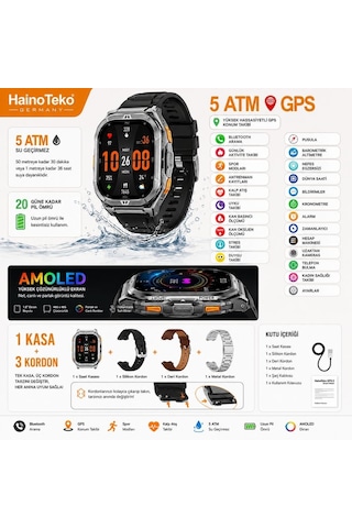 Haino Teko Gps-3 Amoled Ekran Gps Konumlu 3 Kordonlu Akıllı Saat(Distribütör Garantili)
