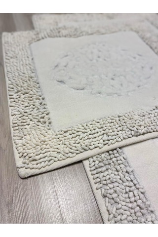 Pamukkent Süper Emici 2'li%100 Pamuk Ultra Lüks Banyo Paspası Seti 60x100 Cm Ve 50x60 Cm Beyaz Çok Renkli