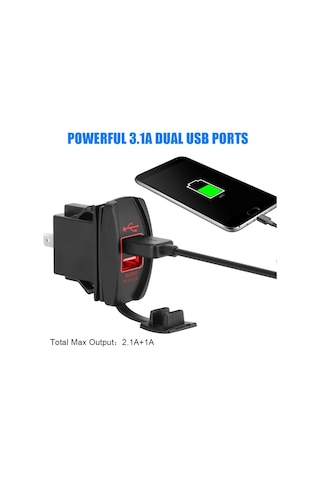 Oto Usb Şarj Söketi Marin Tip 2Li Usb 12-24V - 5V/3.1A Mavi