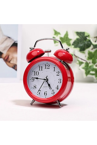 Büyük Boy Metal Masaüstü Renkli Işıklı Çalar Saat 15 11cm - Kırmızı