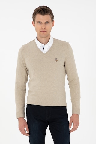 U.S. Polo Assn.  Erkek Slim Fit V Yaka Haki Melanj Basic Kazak 50288885-VR193
