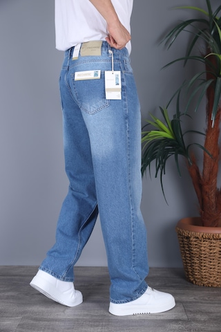 Felvıno Erkek Yıkamalı Baggy Bol Kesim Kot Pantolon Açık Mavi