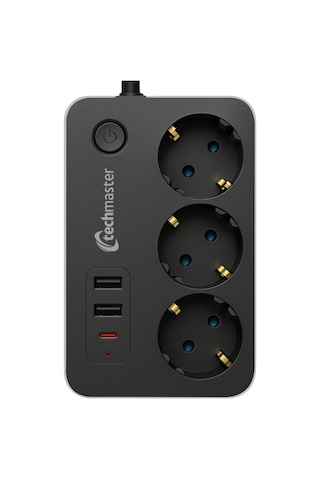 Techmaster 2 Usb + Type-c Akım Ve Çocuk Korumalı 3lü Kare Priz 5mt Diğer