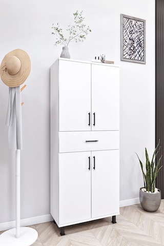 Ases Mobilya Esl0219 Ayakkabılık - Mutfak - Banyo Dolabı 4 Kapaklı 1 Çekmeceli 6 Raflı Beyaz Beyaz